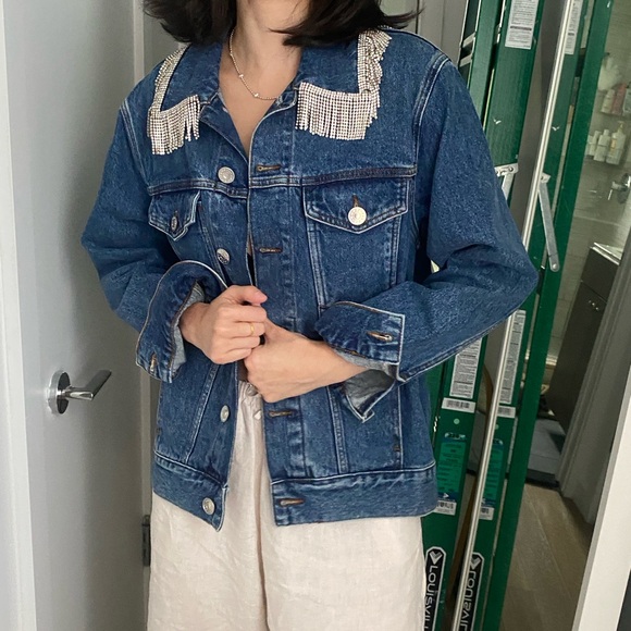 Sandro Denim Jacket with Rhinestone Fringe - Picture 3 of 8